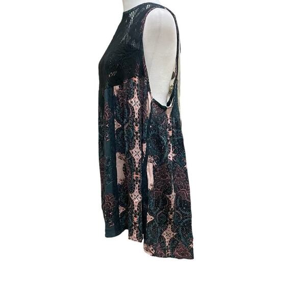 Free People Count Me In Trapeze Tunic Mini Dress Black Blue Lace SP - Picture 6 of 6